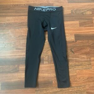 Nike Dri-Fit Pro Black Compression Activewear Tights 3/4 Length Youth Boys S